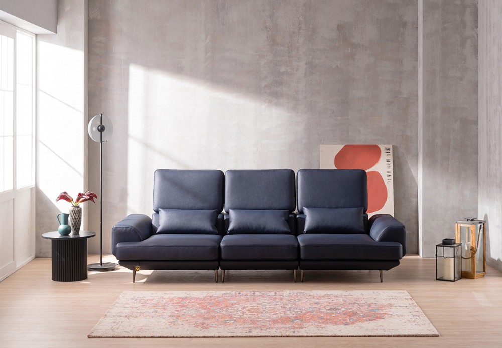 다우닝 주드 3인 리프트업 전체 천연가죽 소파+스툴 (색상:네이비)