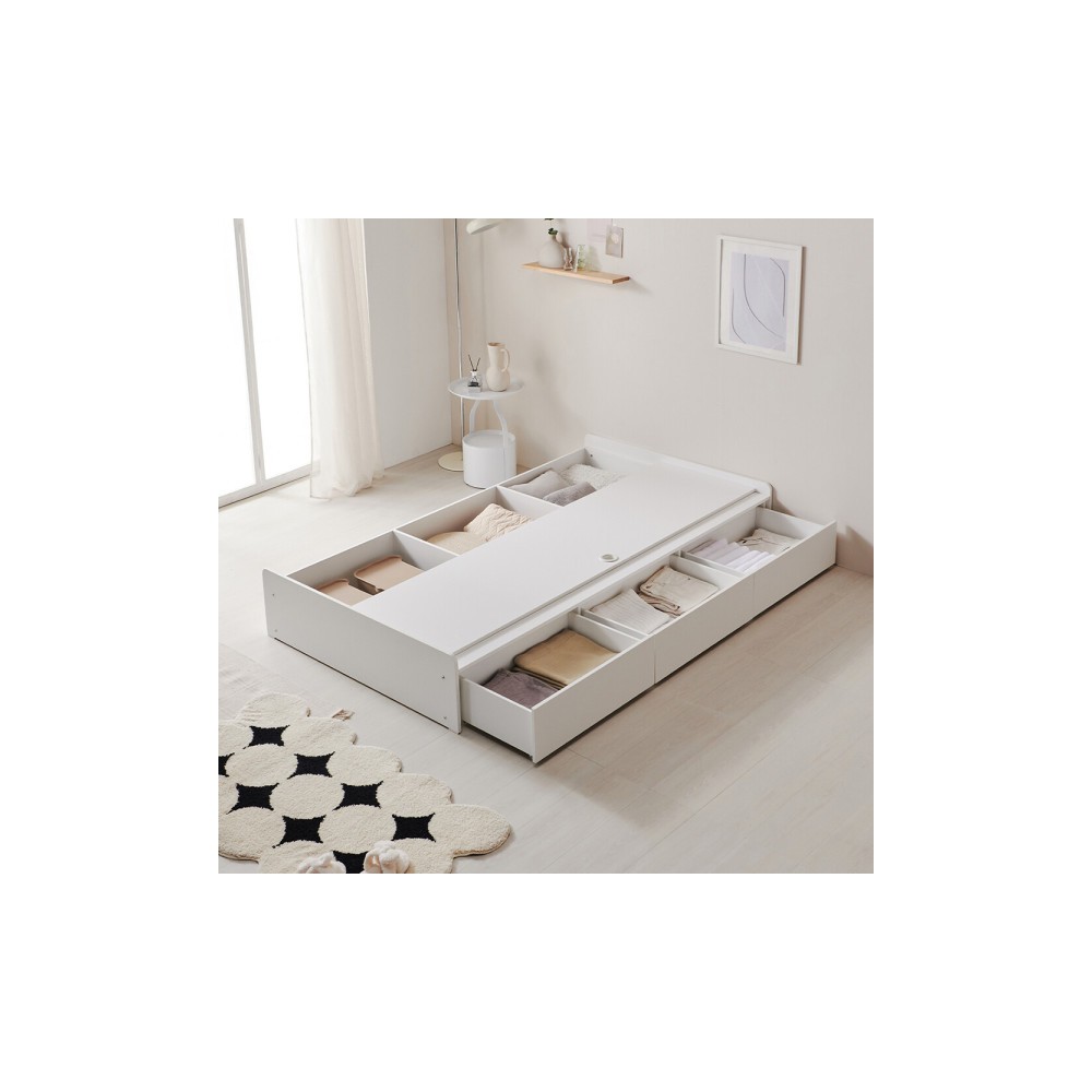 매트리스 포함 멀티3단 Big서랍 무헤드 수납침대 (퀸)+Q 본넬매트리스포함