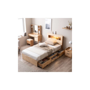 (쿠폰할인 33.9)포텐 LED 4단 수납 원목 침대(양모 라텍스 7존