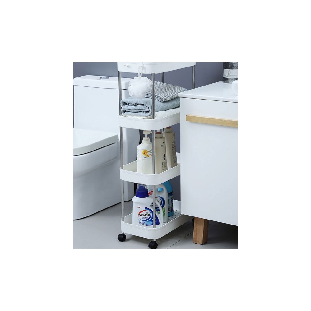 와이드형 바퀴 수납장 틈새 공략 이동식 트롤리 정리함 간이 후크 욕실 주방 가정(3단/4단)