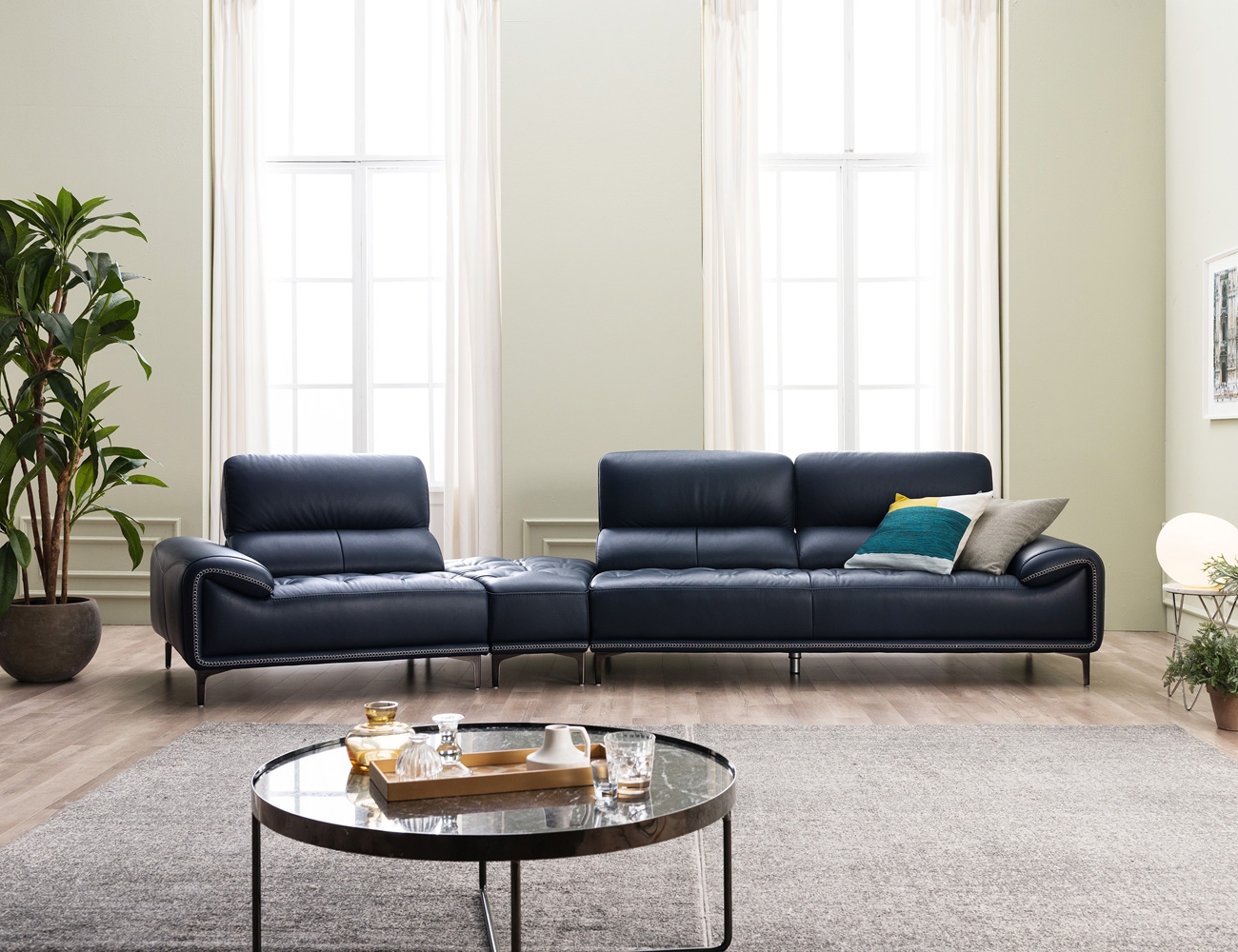 레트로 4인 기능성 떼르소 내추럴 천연면피 소가죽 소파 (전체가죽)